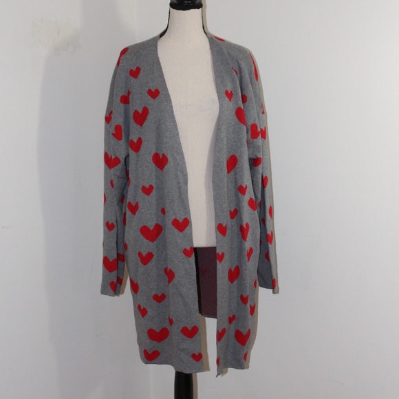 Driftwood Jeans Heart Intarsia Cardigan Sweater- Grey Heart - Picture 2 of 13
